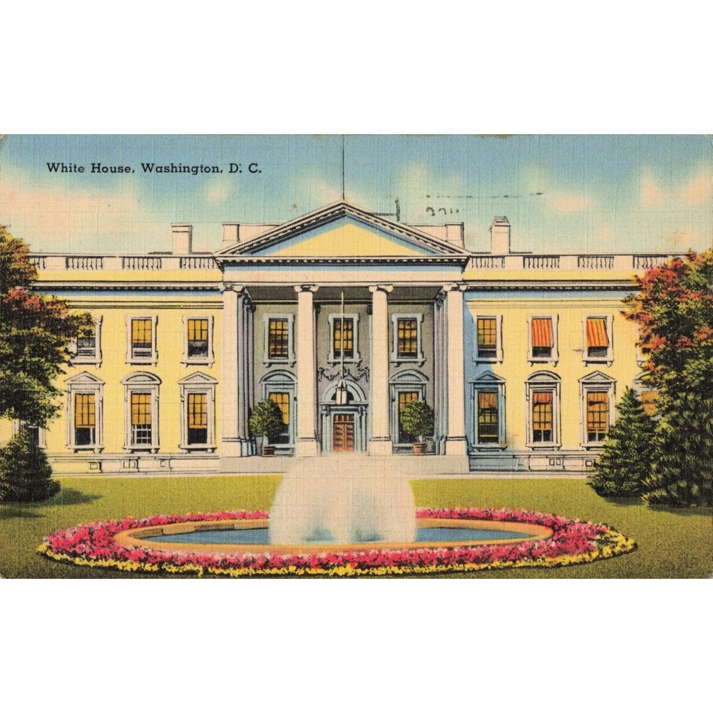 White House Washington DC D.C. North Portico Fountain 1939 Linen Postcard